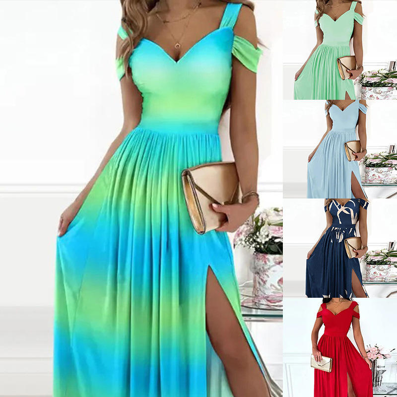 Venta Caliente Ropa Casual de Verano de Alta Calidad Vestido Elegante con Abertura Vestido de Noche para Mujeres Fiesta