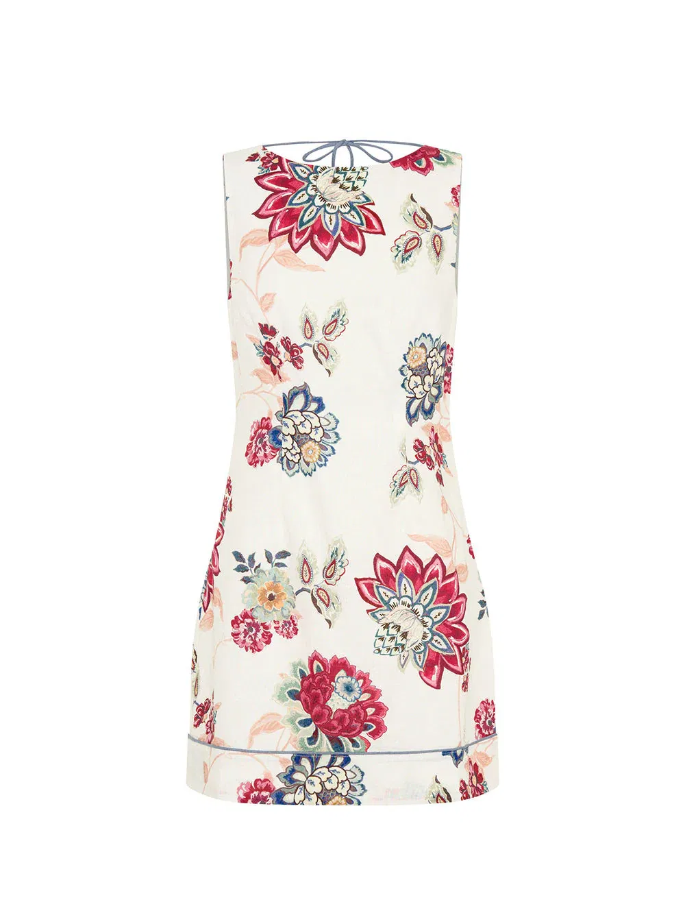 Vestido mini sin mangas de mezcla de lino para mujeres, estampado floral, sin espalda, con lazo, vestido casual de verano para la playa