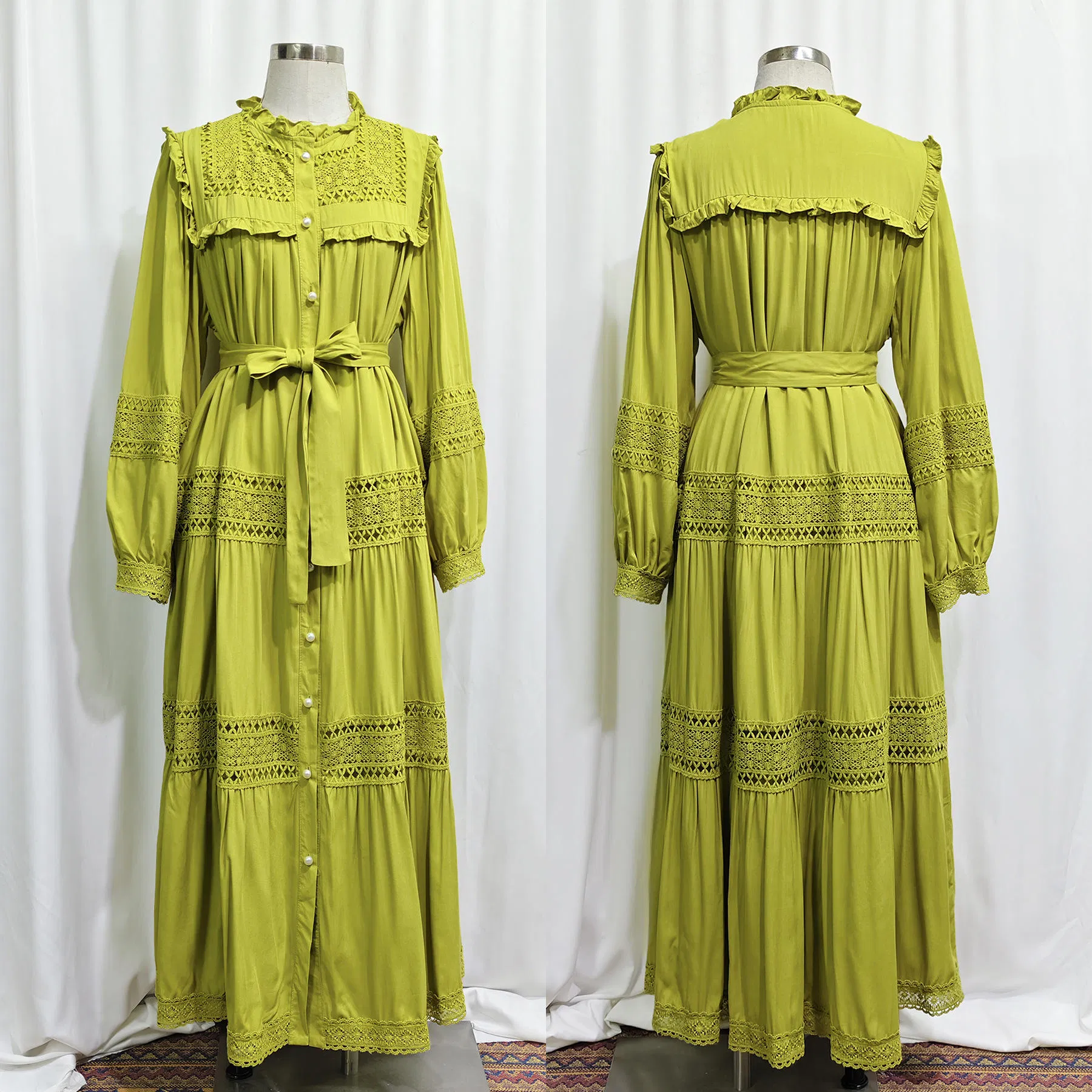 Vestido de Mujeres Musulmanas, Tela Naida con Bordado Sólido, Vestido de Manga Larga con Manga Murciélago