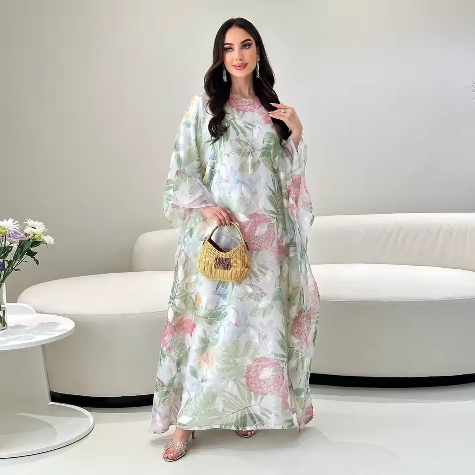 Vestido de lujo para mujer, elegante bordado, bata impresa digitalmente, musulmana