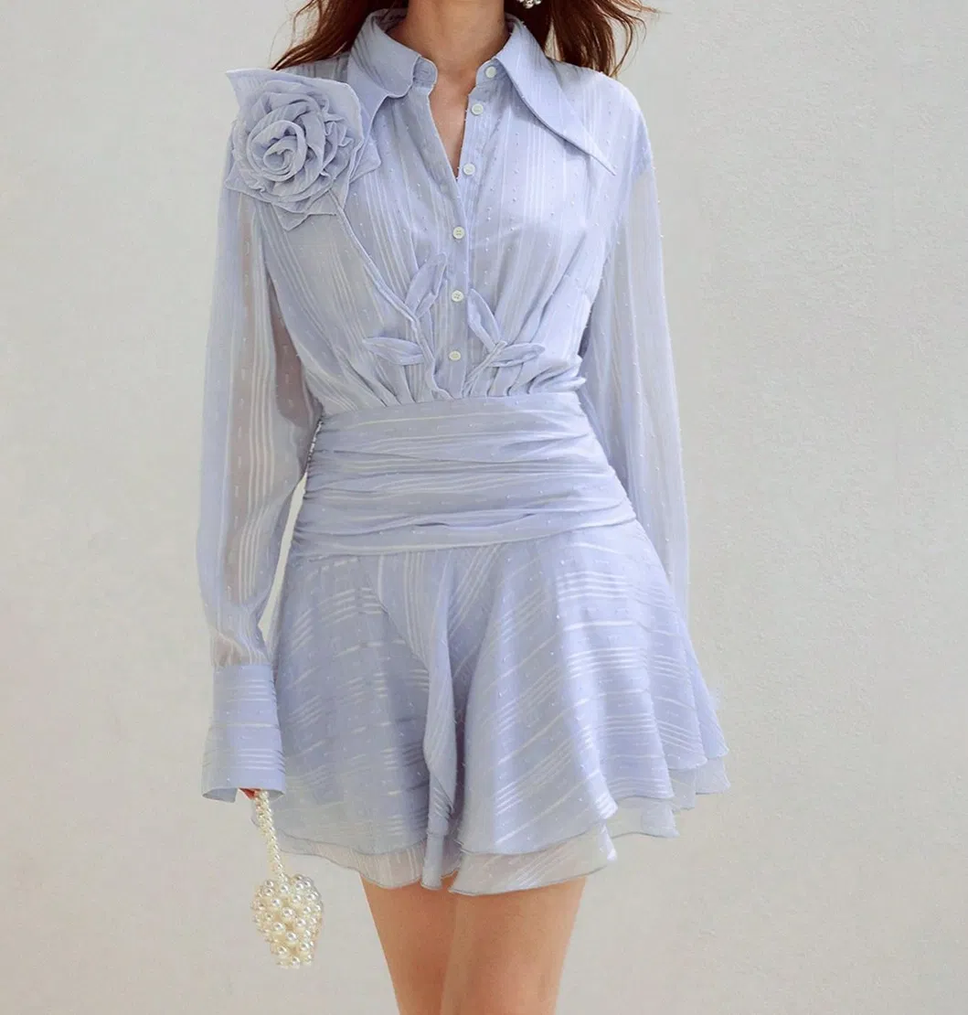 Vestido de camisa con volantes elegante, detalles de los puños