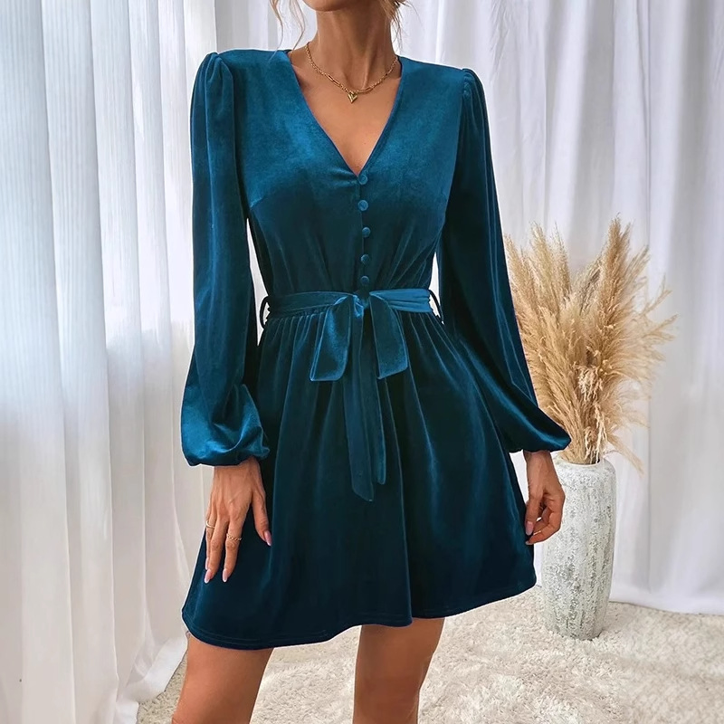 Vestido mini elegante con mangas largas y silueta suelta para uso casual, ropa de mujer