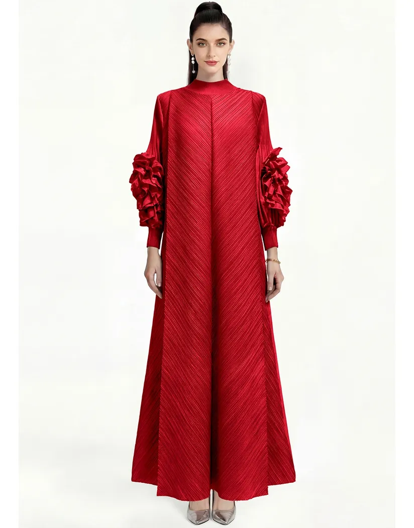 Vestido Vintage Plisado de Color Sólido para Mujeres Estilo Niche Ligero y Maduro Vestido Largo Suelto