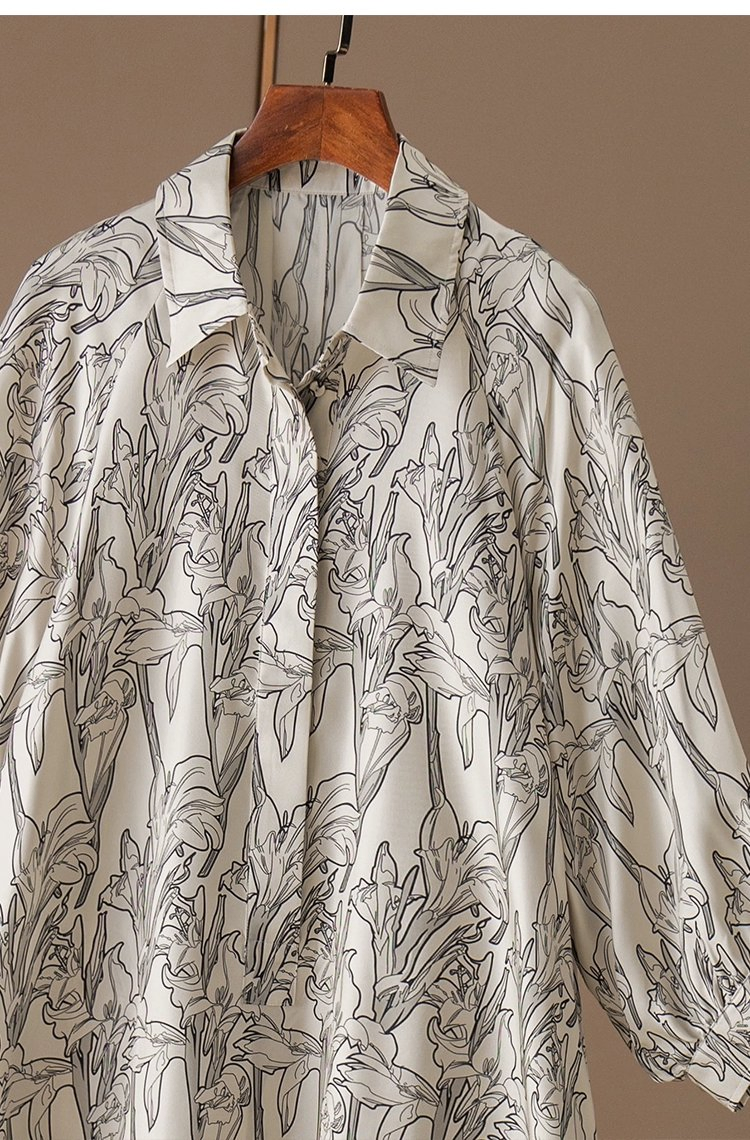 Vestido de camisa de seda impresa para mujer elegante de verano con cintura ajustada fabricación de prendas