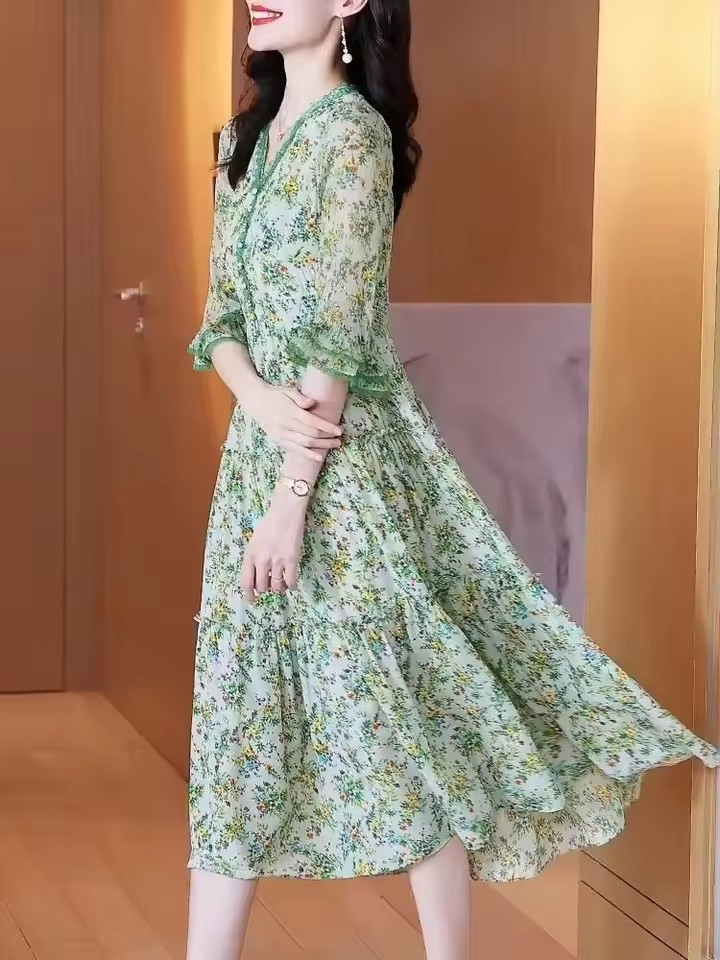 Vestido largo casual y elegante con volantes para mujeres, ideal para relajarse en vacaciones en la playa