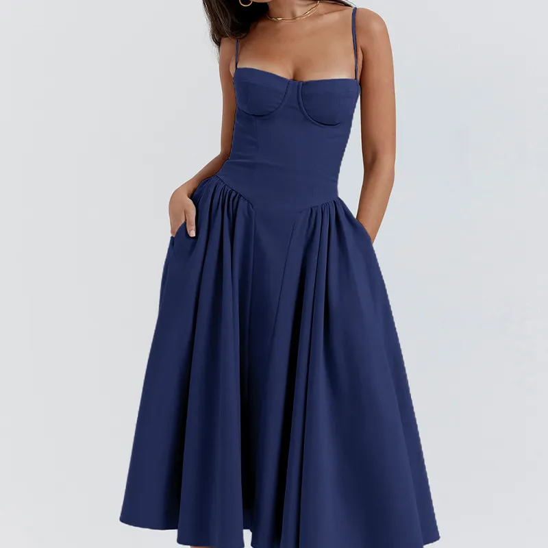 Vestido de tirantes sexy de color sólido hecho a medida para mujeres por el fabricante