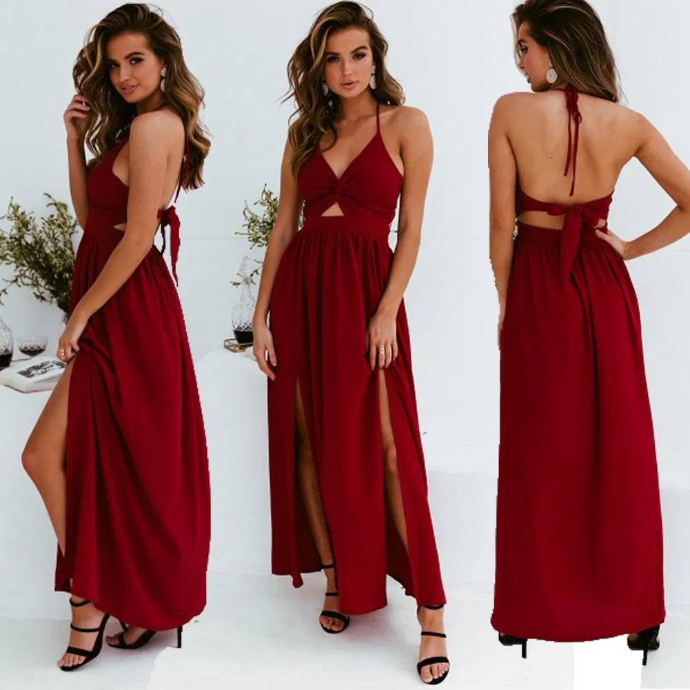 2022 Nuevo Diseño Mayorista Vestido Maxi Largo Boho Floral para Mujeres Espalda Descubierta Tiras Moda Dama; S Vestido Ropa de Playa para Vacaciones