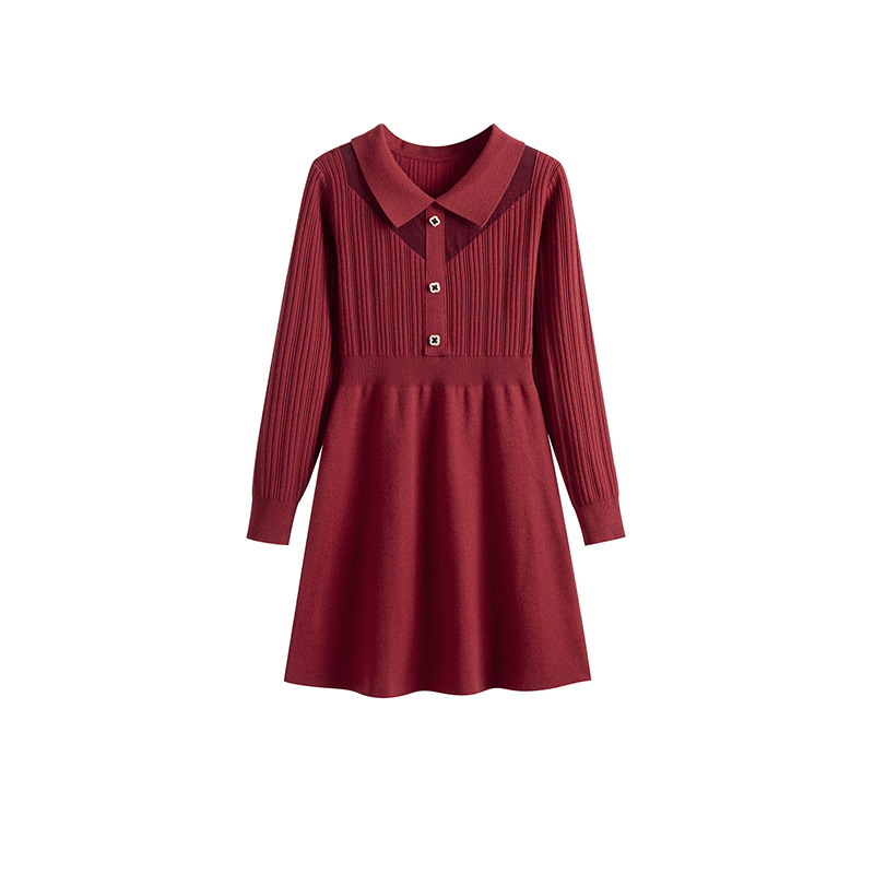Vestido casual de línea A con cuello rojo para oficina para mujeres