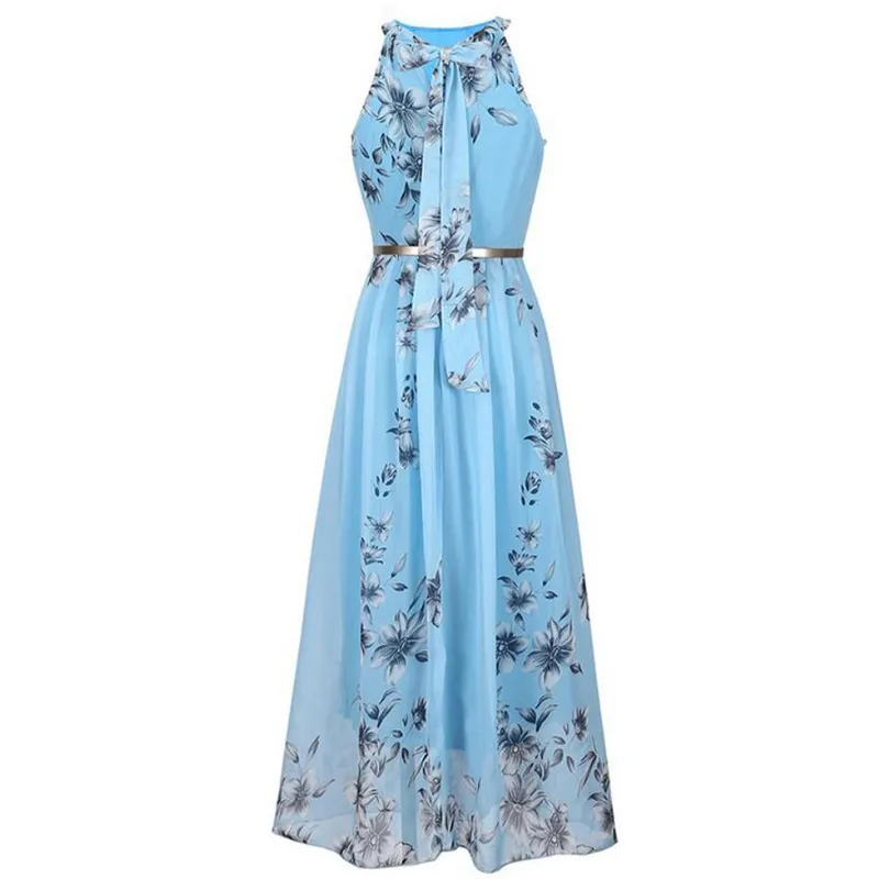 Vestido de playa de chifón con estampado de Halter de verano para mujeres