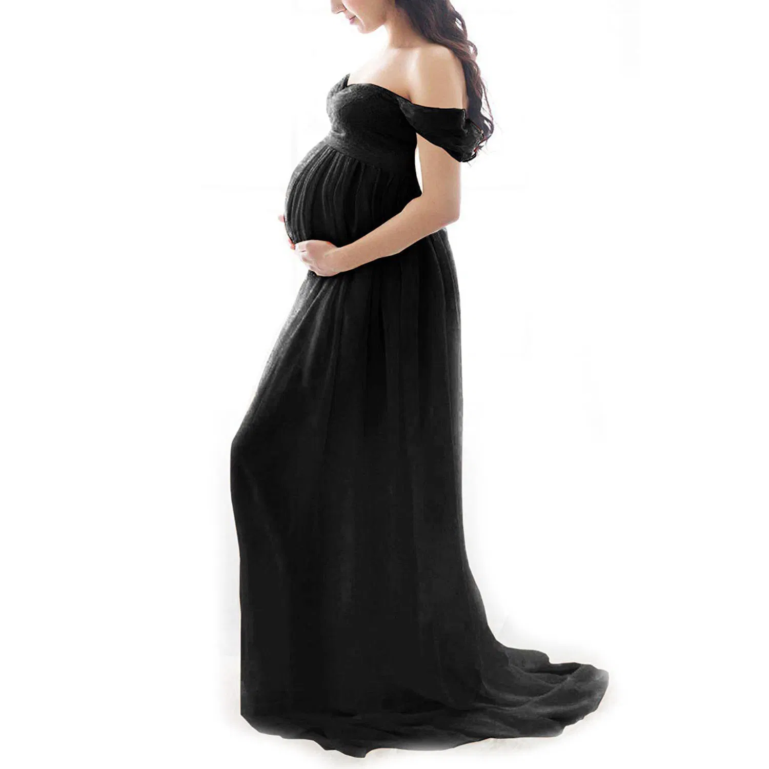 2021 Vestidos de maternidad de color negro sólido de estilo lujo para mujeres fábrica