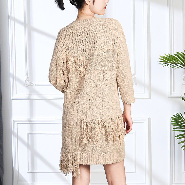 Vestido de suéter de media manga de moda personalizada 100 vestido de ganchillo de lujo de algodón europeo para mujeres, vestido de punto casual para otoño