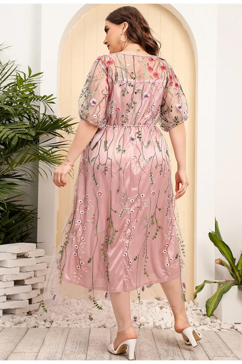 Vestido Oversize Vestido de Mujer de Malla Bordada para Fiesta de Banquete