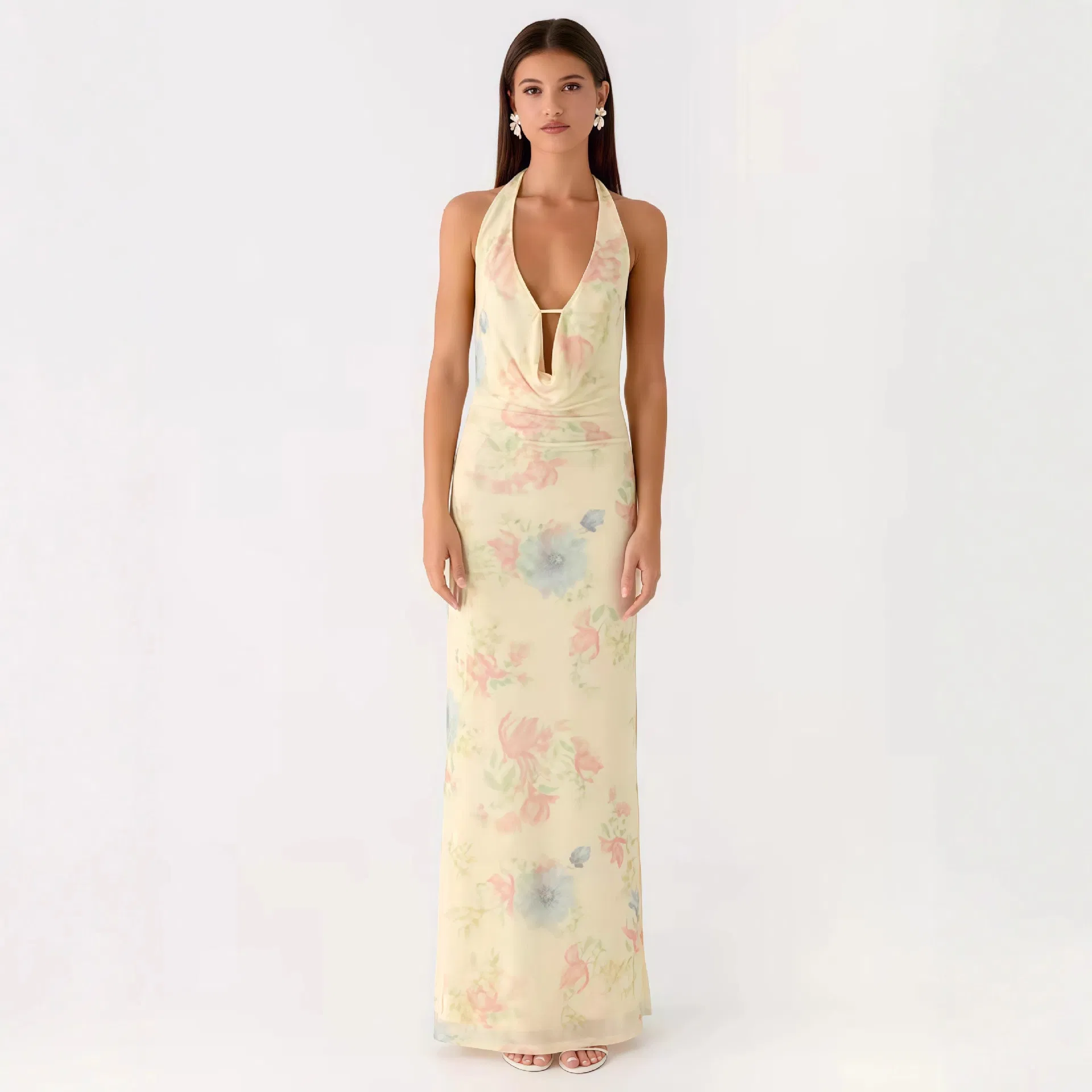 Vestido largo sin mangas de estampado floral para mujeres, invitada de boda, vestido de vacaciones