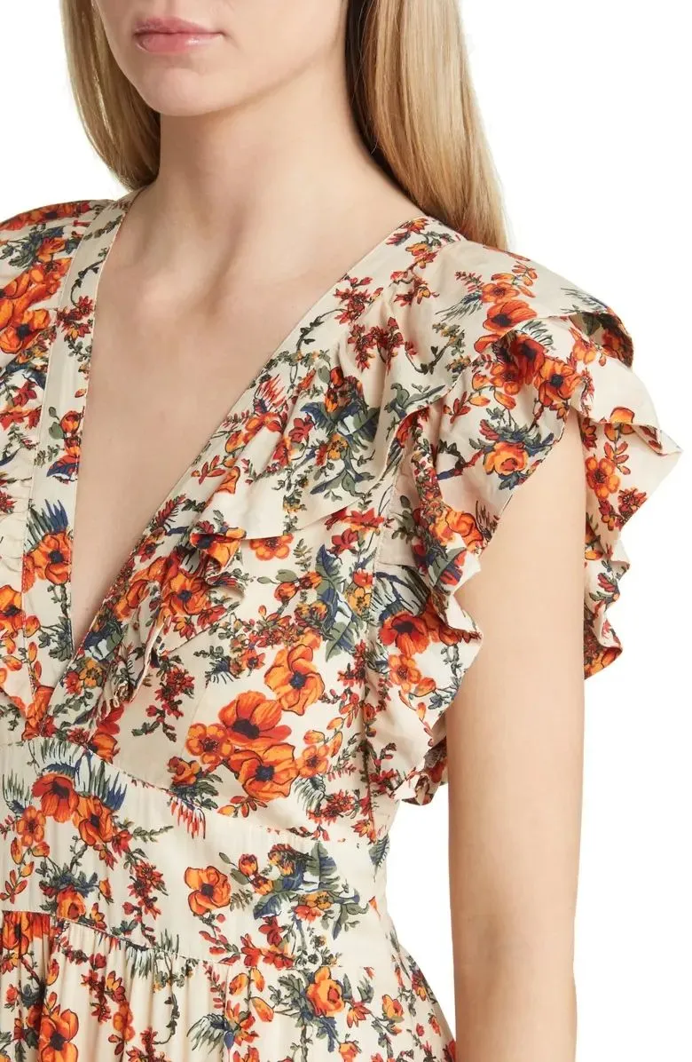 Detalle del vestido maxi de flores con volantes 2