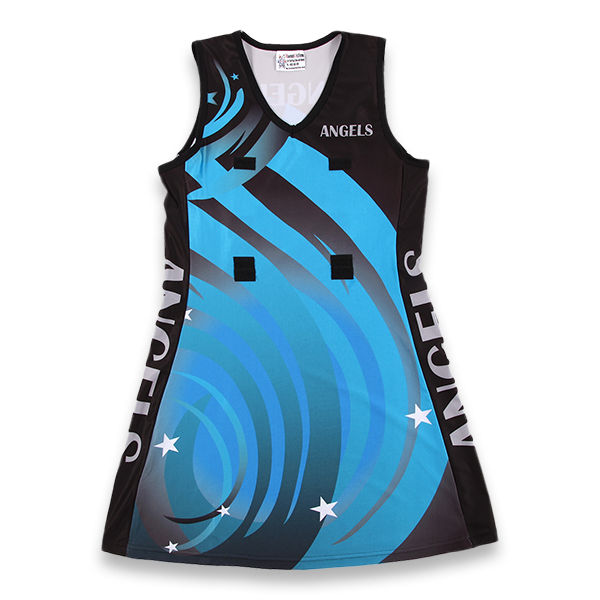Vestido de netball de poliéster y spandex sublimado hecho a medida para mujeres, fabricado en China