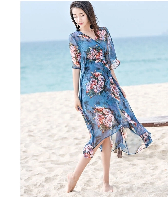 Verano 2020 Moda Sexy Beach Chiffon Imprimir de la mujer vestido de dos piezas