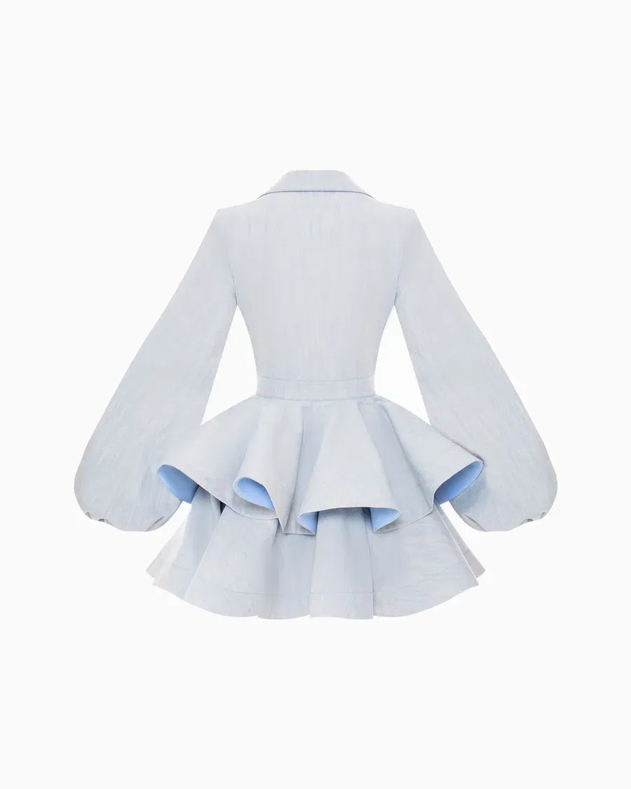 Vestido mini casual de mujer con mangas largas en múltiples capas y volantes