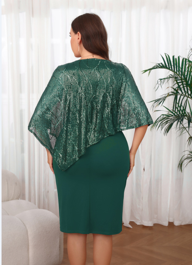 Vestido Bodycon con Superposición de Lentejuelas de Talla Grande al por Mayor, Vestido de Cóctel Elegante para la Noche, Conjunto Formal Halagador 2 para Mujeres Plus