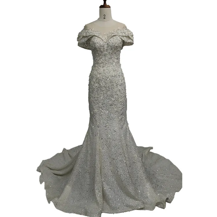 2023 Elegantes Vestidos de Cuentas Sirena con Mangas Elegantes Sexy para Bodas y Fiestas de Noche para Mujeres