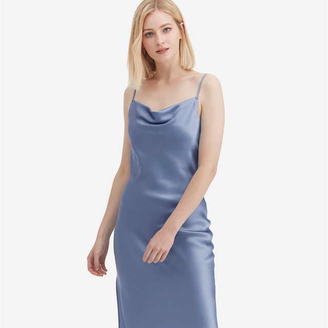 Vestido de Noche de Seda para Mujeres de Cuello Lujo 100% Vestido Deslizante de Seda Pura
