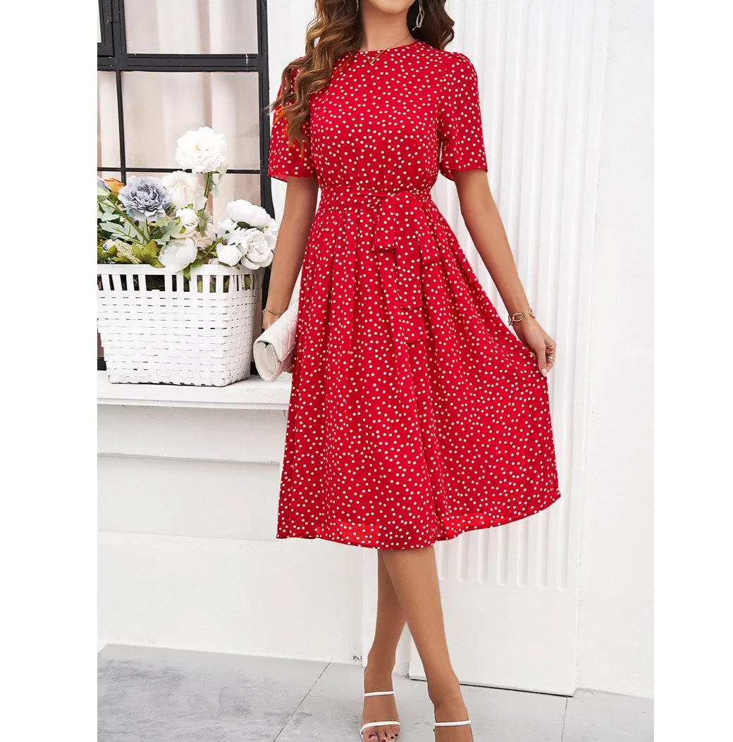 Vestido de verano A-line vintage para mujeres con lunares retro