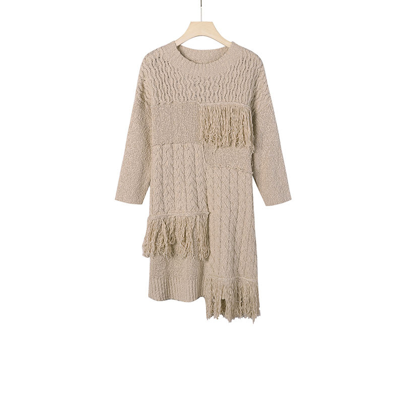 Vestido de suéter de media manga de moda personalizada 100 vestido de ganchillo de lujo de algodón europeo para mujeres, vestido de punto casual para otoño