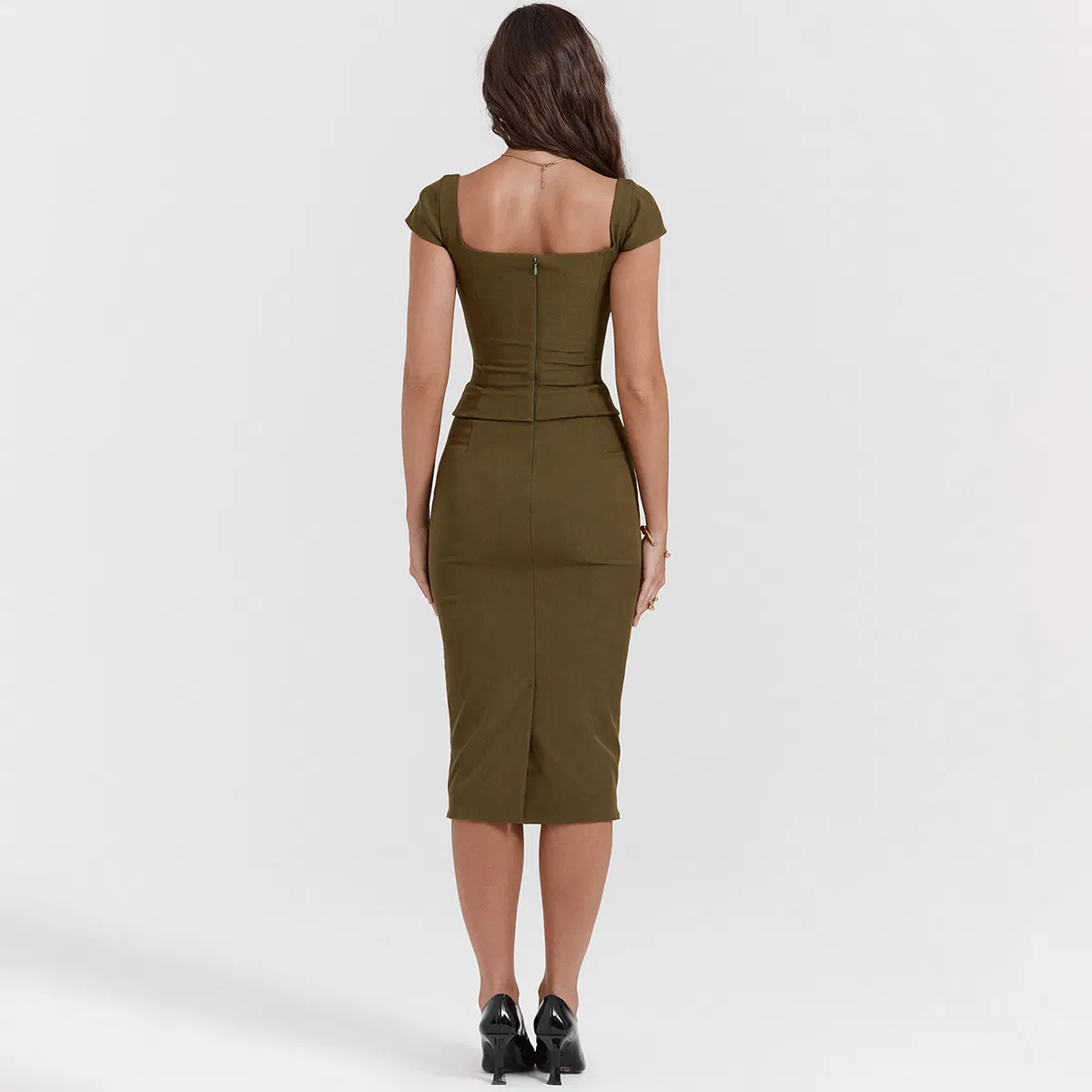 Vestido de verano vintage francés sin espalda para mujeres con escote cuadrado