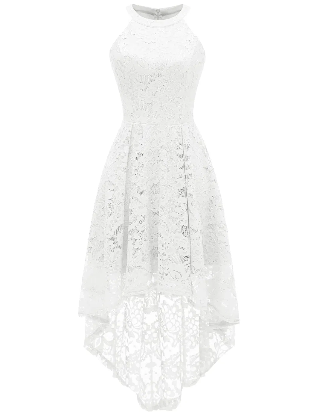 Vestido de cóctel de encaje floral de mujer elegante con dobladillo alto-bajo para eventos de verano