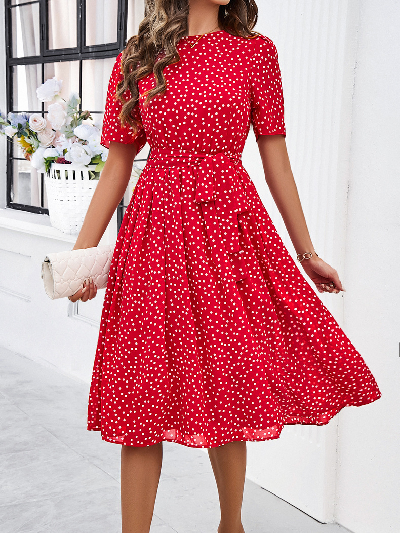 Vestido de verano A-line vintage para mujeres con lunares retro