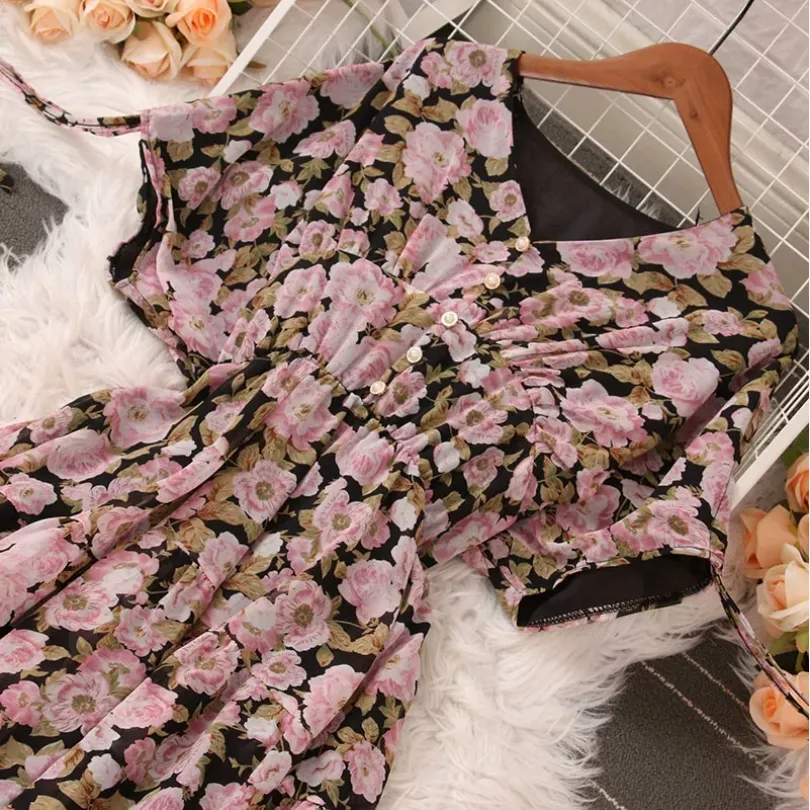 Vestido de hada largo y fluido vintage francés encantador para mujeres