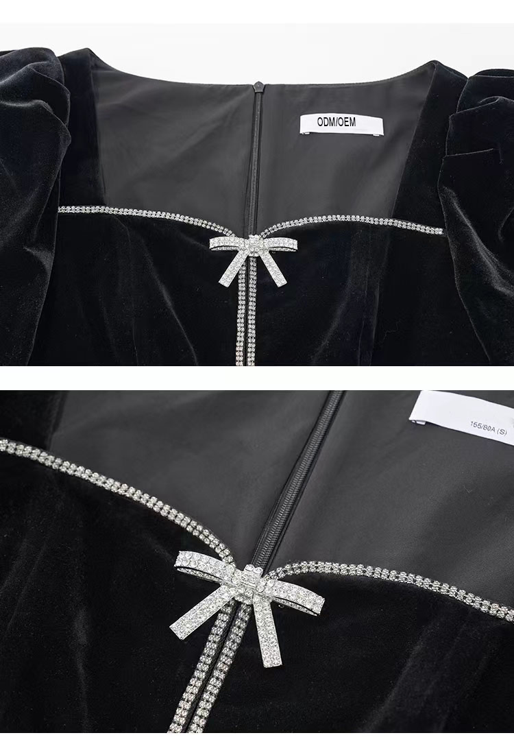 Vestido de cóctel sexy de noche para fiesta de mujer en terciopelo negro con cristal de alta calidad al por mayor de China