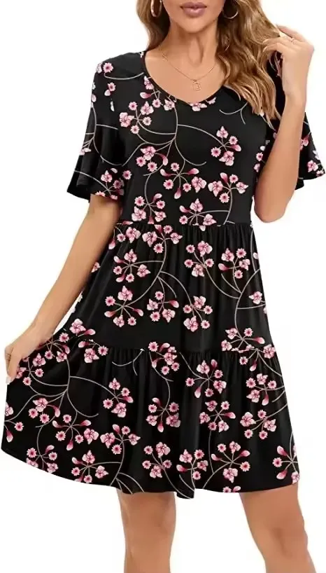 Vestido de una pieza casual impreso para mujer - Falda de media longitud
