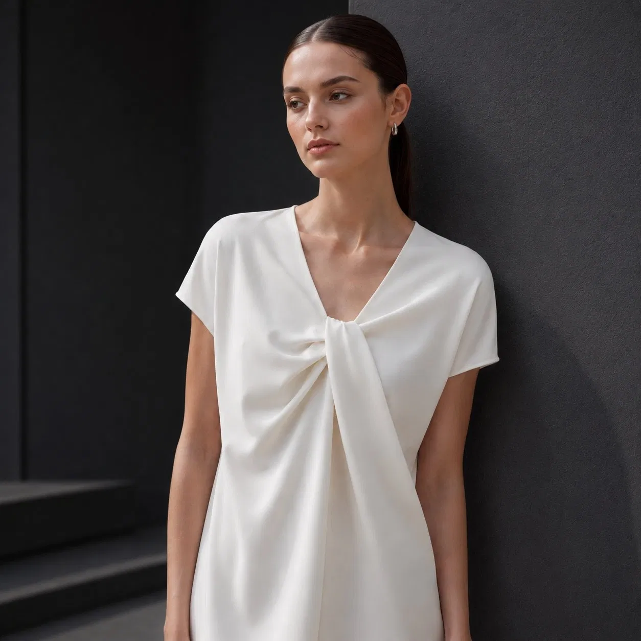 Vestido MIDI reversible minimalista para mujer con frente en V y nudo en la espalda, manga corta, abertura lateral, suelto, ideal para viajar, tela personalizada, stock disponible