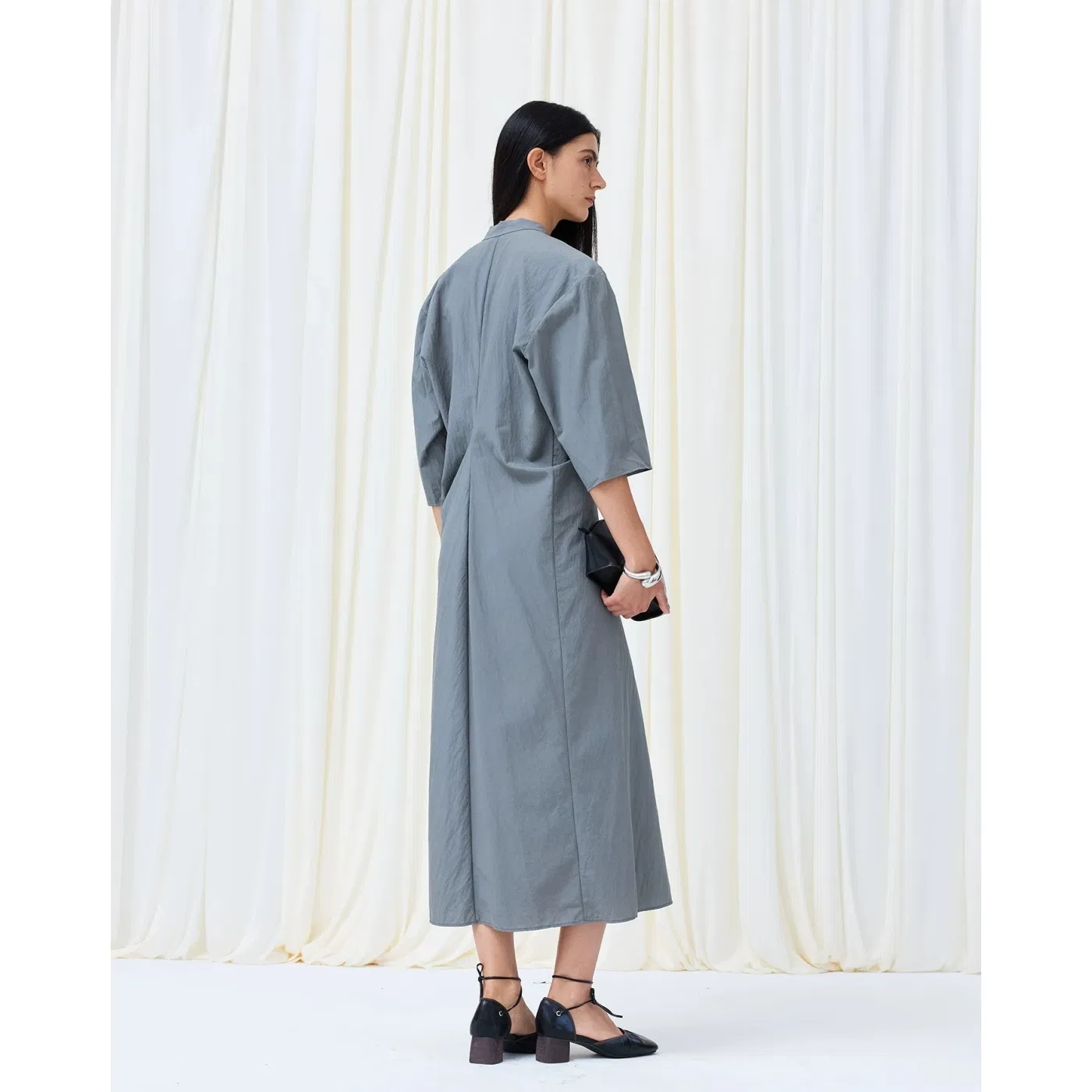 Vestido camisero midi de media manga con cuello en V ligero de Tencel Lyocell para el verano, casual para damas, vestido ceñido a la cintura, venta al por mayor, personalizado para mujeres