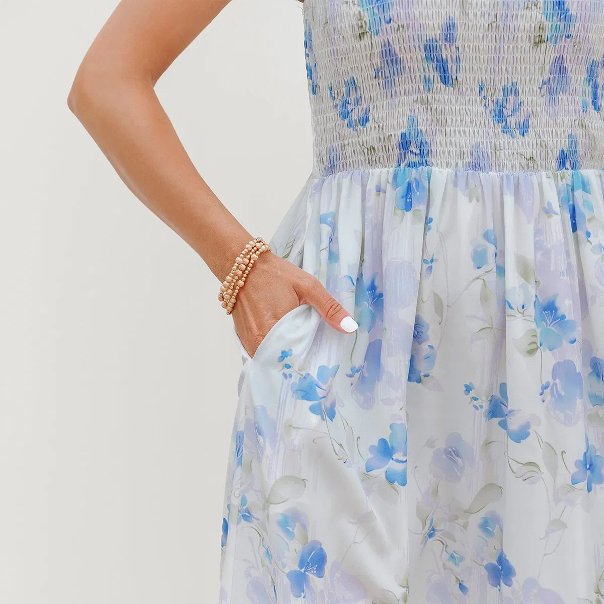 Querido Amor Boutique Mayorista Impuestos de Importación Incluidos Vestido Largo de Verano Sin Mangas con Cintura Fruncida Floral y Doble Volante