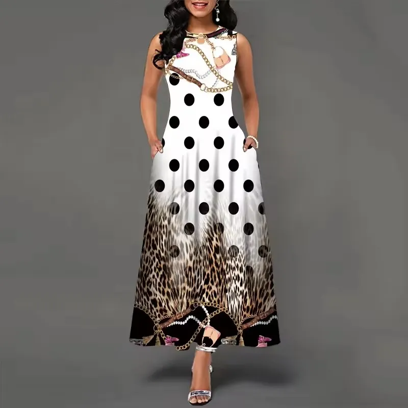 Vestido largo sin mangas de alta calidad con estampado de posicionamiento para mujeres, vestido maxi bohemio vintage