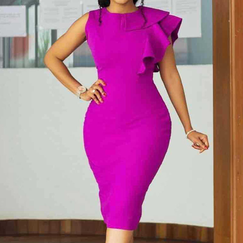 Vestido de fiesta de cuerpo ajustado sin mangas con volantes y abertura trasera de tela Tr para mujeres
