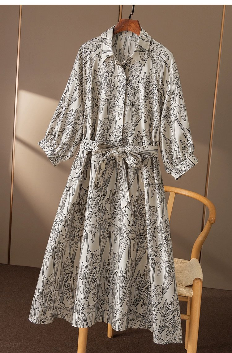 Vestido de camisa de seda impresa para mujer elegante de verano con cintura ajustada fabricación de prendas