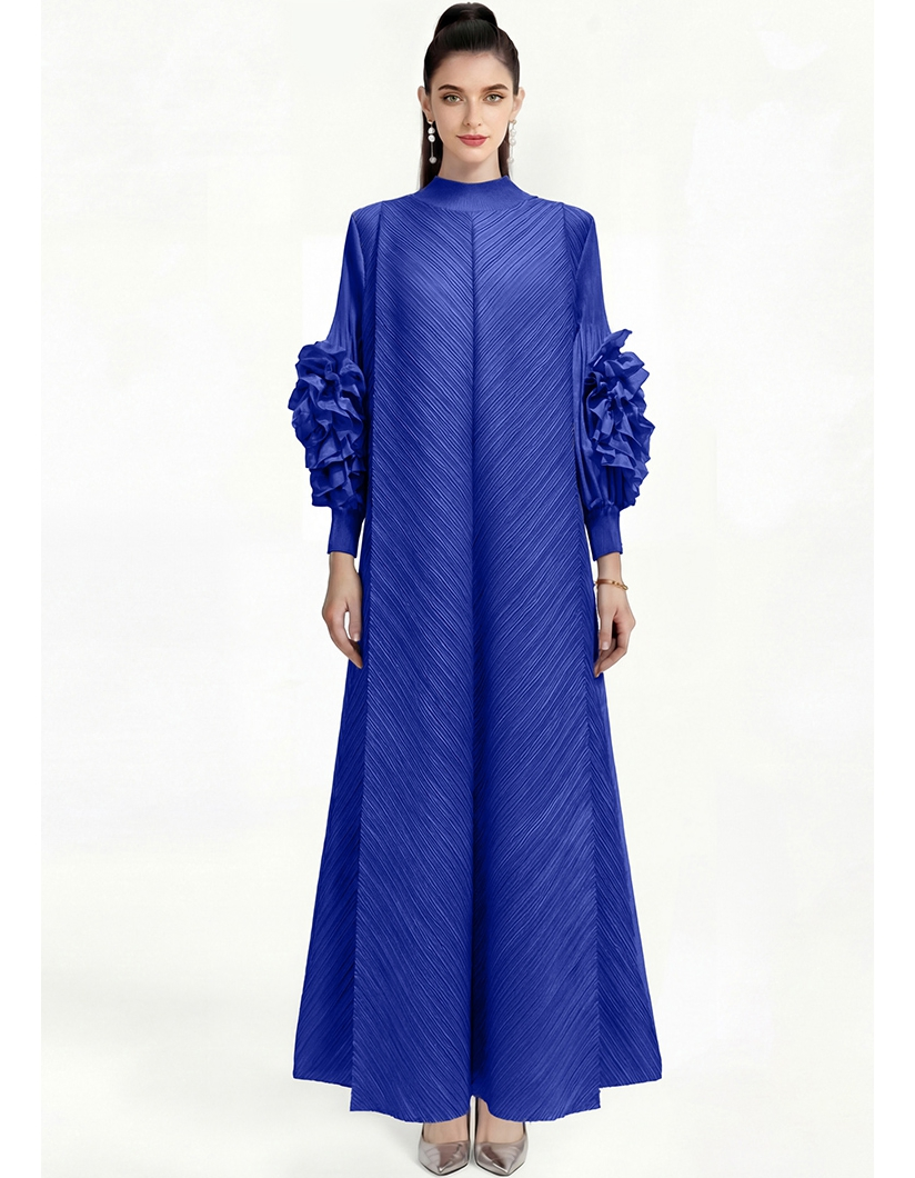 Vestido Vintage Plisado de Color Sólido para Mujeres Estilo Niche Ligero y Maduro Vestido Largo Suelto