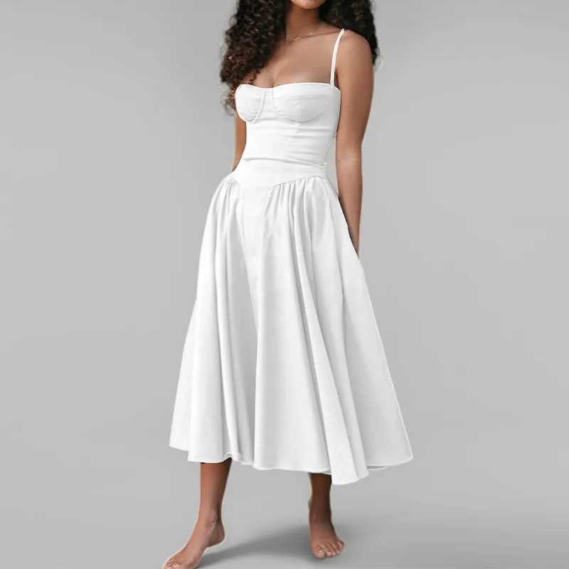 Vestido de tirantes sexy de color sólido hecho a medida para mujeres por el fabricante