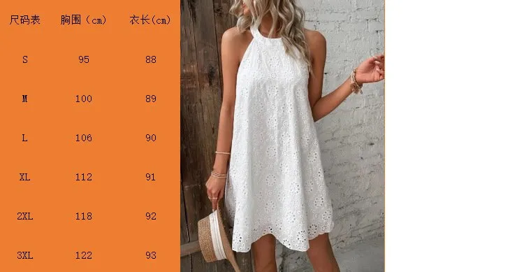 Vestido de verano sin mangas de encaje para mujer, color sólido, con botones en el cuello