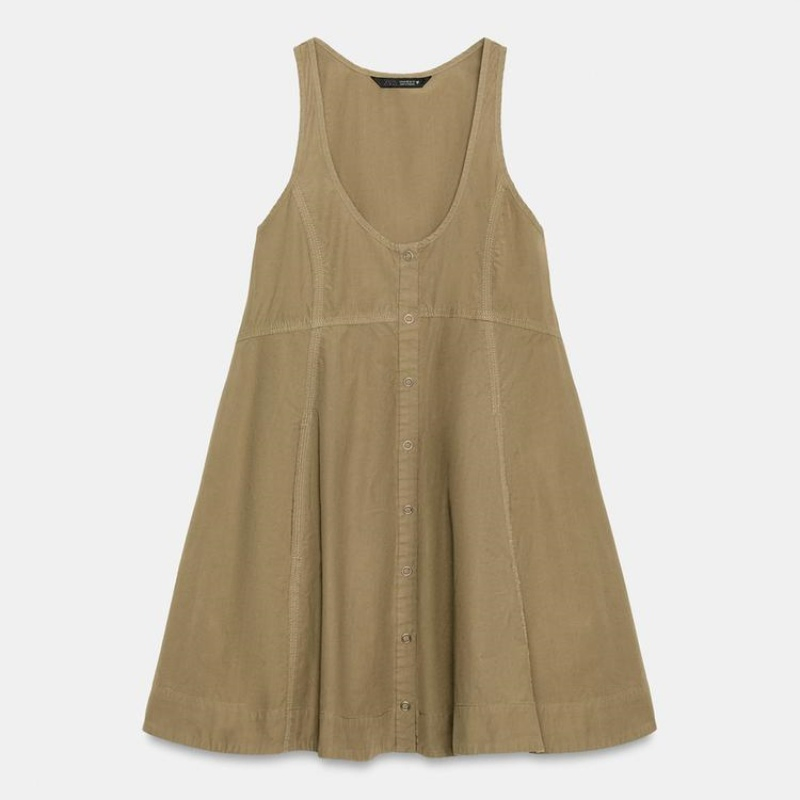 Vestido mini sin mangas de color sólido para mujer, con botones en la parte delantera, ajuste holgado, vestido de tanque con escote redondo