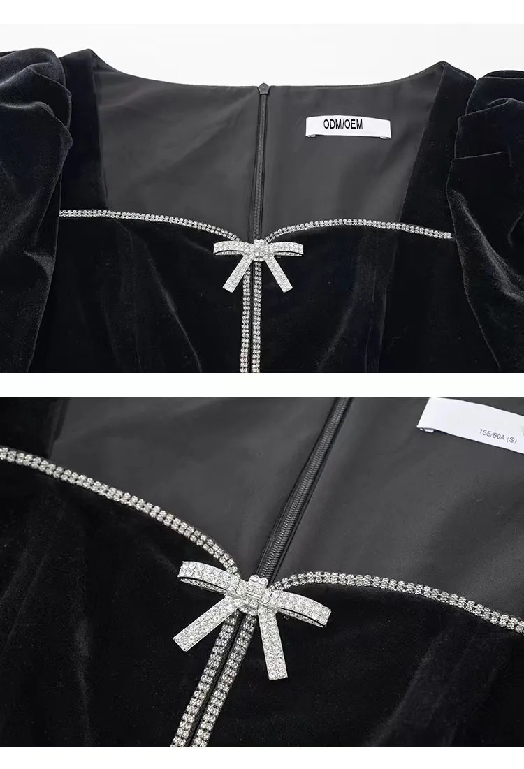 Vestido de cóctel sexy de noche para fiesta de mujer en terciopelo negro con cristal de alta calidad al por mayor de China