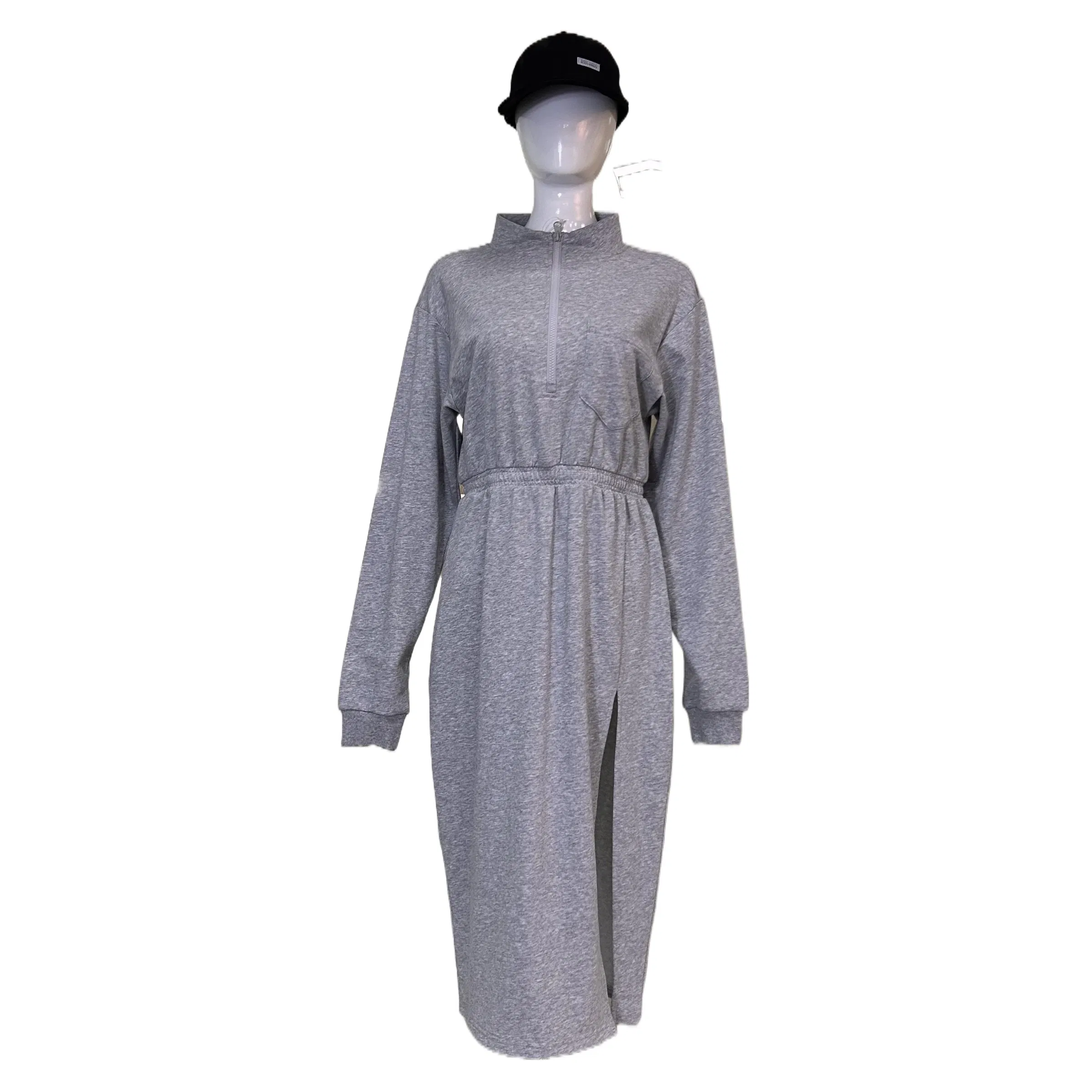 Nuevo vestido elegante de cuello alto, cintura alta y abertura para mujeres, traje casual de moda