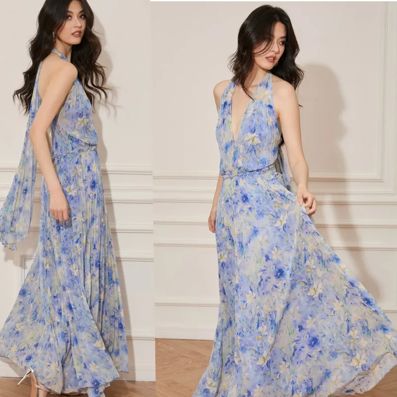 Vestidos de lujo personalizados para mujeres, elegante vestido de manga larga con estampado floral