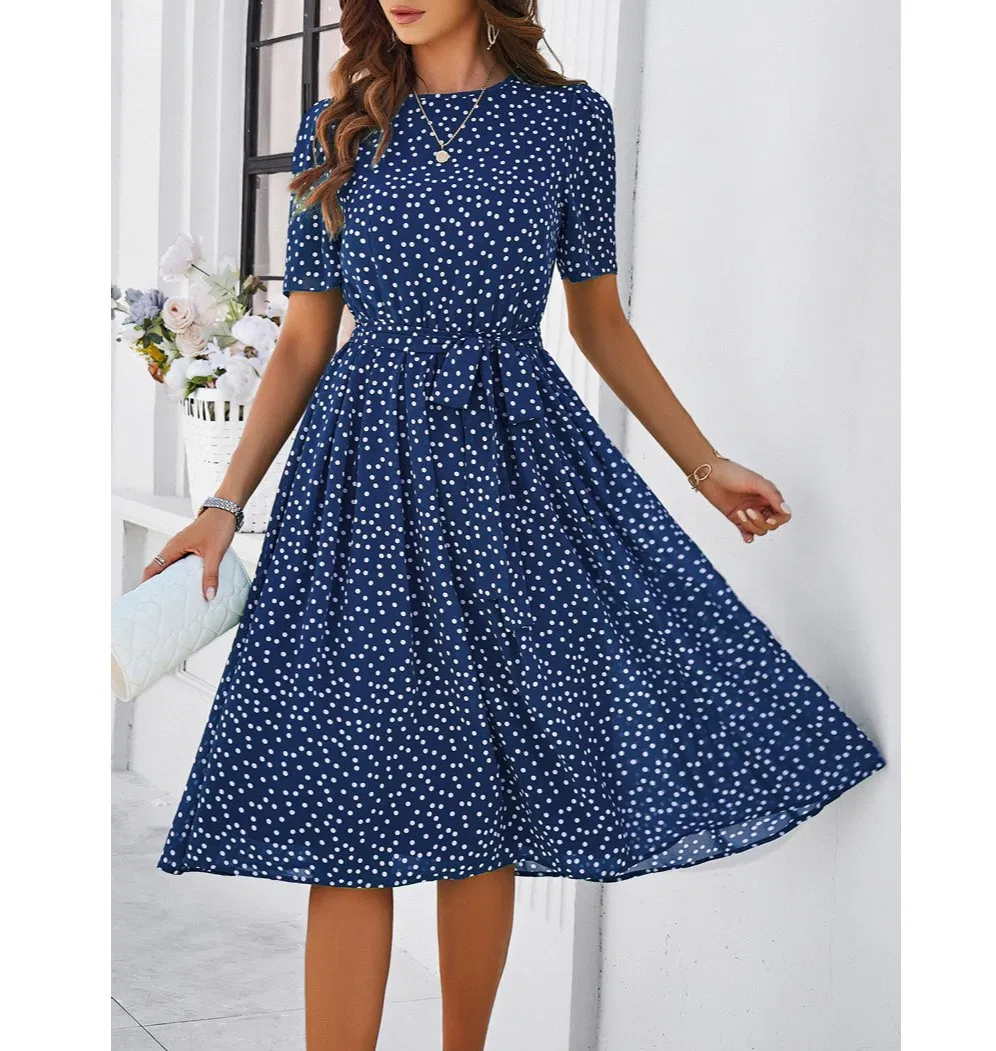 Vestido de verano A-line vintage para mujeres con lunares retro