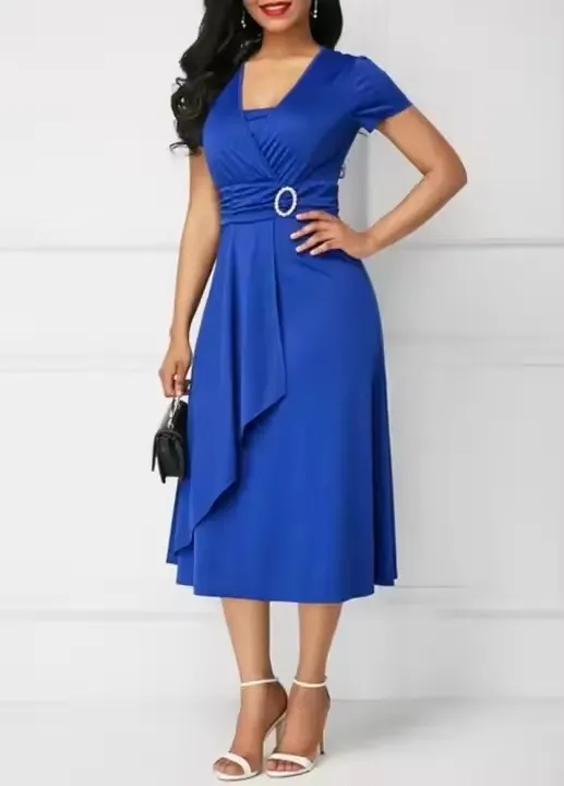 Nuevo vestido de noche largo de color sólido para mujeres, con escote en V sexy y cintura alta