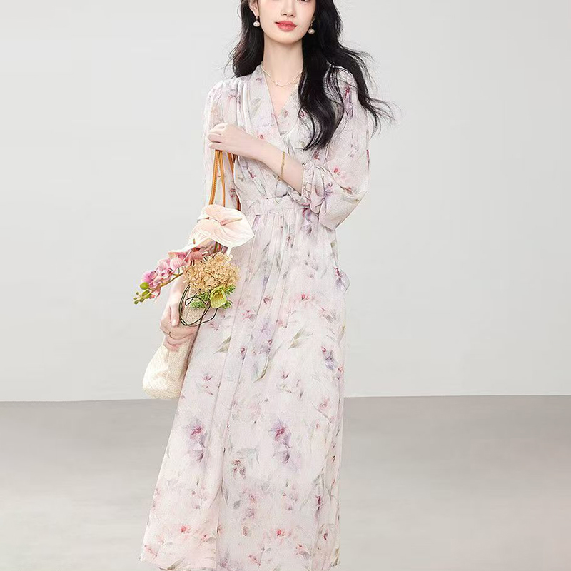 Estilo francés romántico y elegante vestido de playa impreso con flores para mujeres