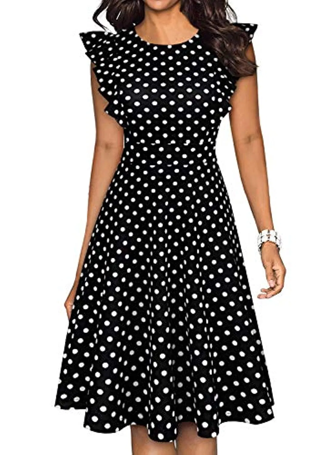 Vestidos de cóctel casuales en línea A con volantes florales vintage para mujer