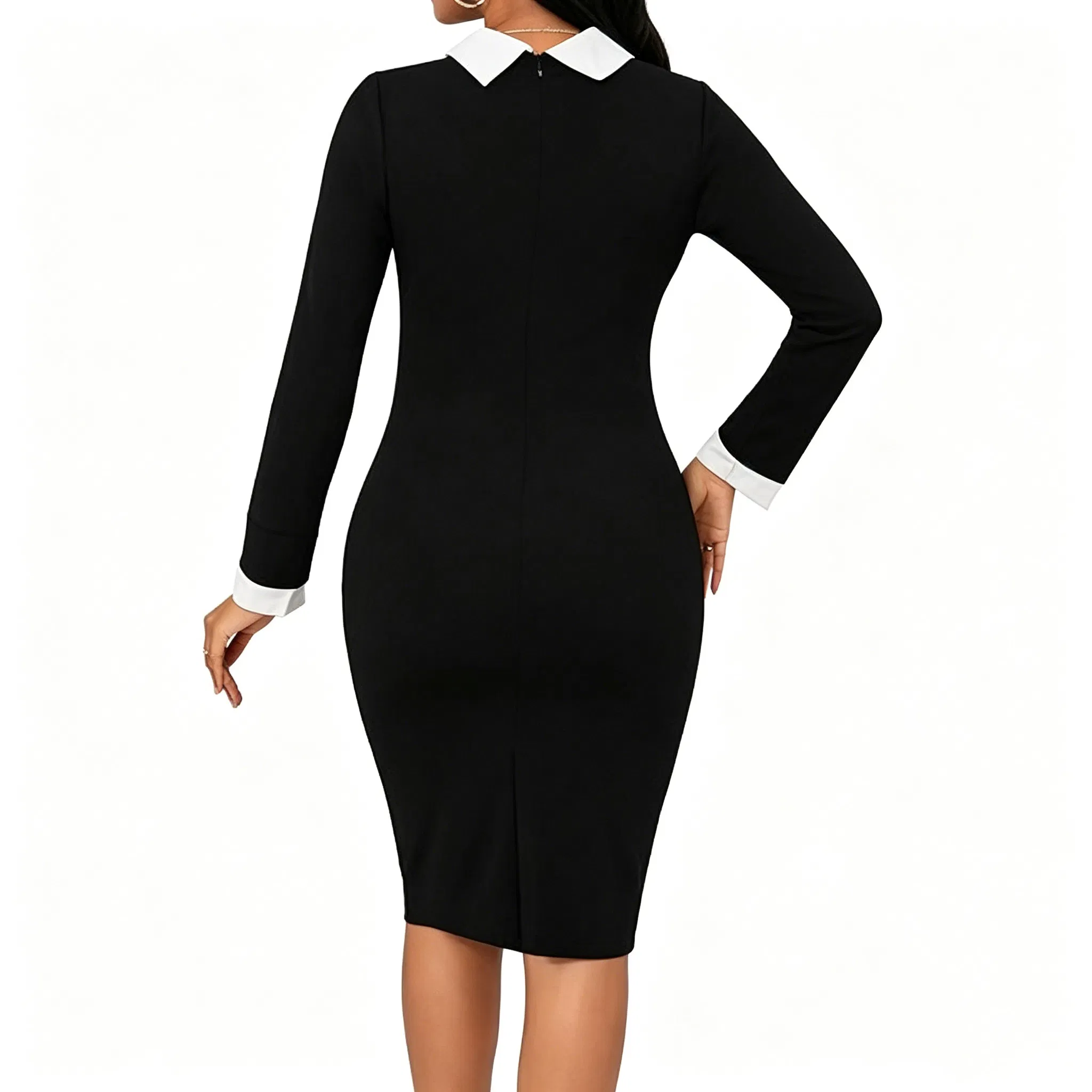 Vestido Bodycon Elegante de Cuello Redondo con Flores y Volantes en el Dobladillo, Talla Grande, Antiestático, Vintage para Mujeres Europeas y Americanas 3D